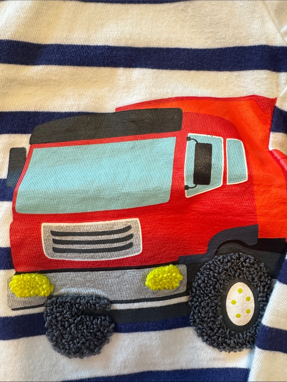 Mini Boden Striped Kids Tee with Colorful Truck & Tractor Appliqués - Picture 4 of 5